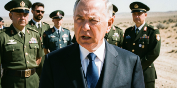 El primer ministro de Israel, Benjamín Netanyahu, dirigiéndose a oficiales en un asentamiento.