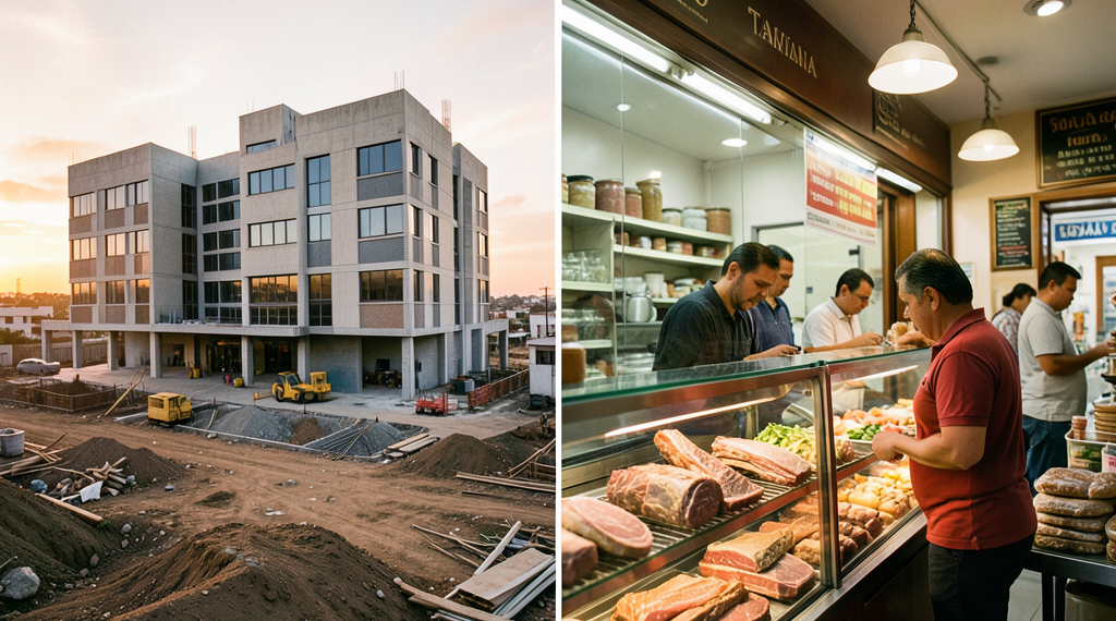 Infraestructura hospitalaria en construcción en Oruro y tiendas locales de embutidos en Tarija.