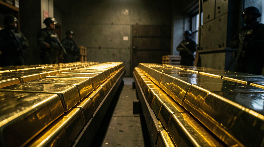 Lingotes de oro apilados en las bóvedas del Banco Central de Bolivia durante el inventario de las reservas de metal.