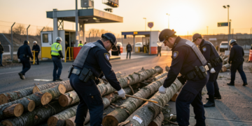 Cargamento de madera inspeccionado en una aduana brasileña.