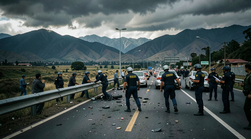 Cruce de caminos bloqueado en la carretera Santa Cruz-Cochabamba.