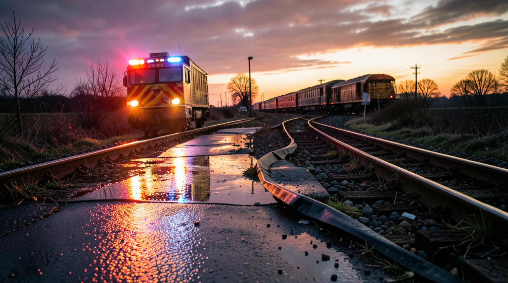 Equipos de emergencia trabajando en la zona del choque ferroviario cerca de Bedford.