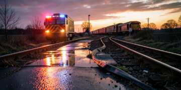 Equipos de emergencia trabajando en la zona del choque ferroviario cerca de Bedford.