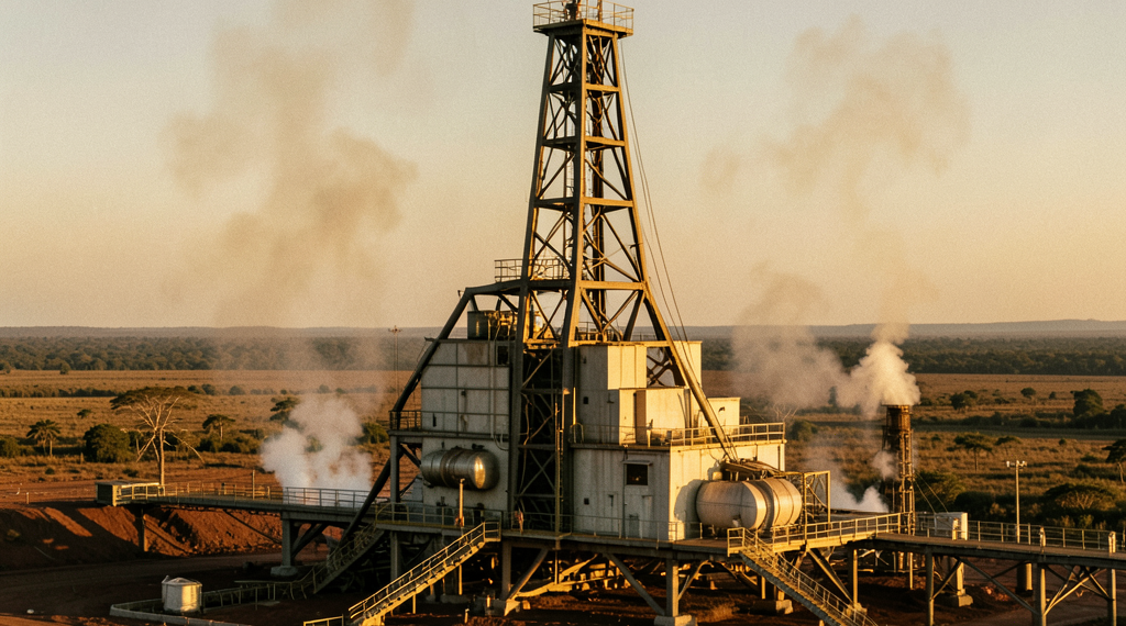 Plataforma de extracción petrolera en la Faja del Orinoco bajo cielo despejado.