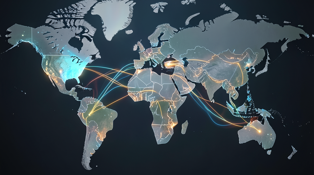 Mapa global destacando las zonas de interés en seguridad internacional.