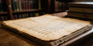Manuscrito musical antiguo sobre papel envejecido con notas de Mozart, biblioteca de París.
