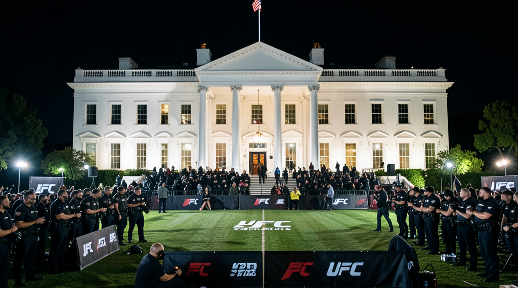 Agentes del FBI con uniformes tácticos y vehículos oficiales en un despliegue de seguridad nocturno en Washington.