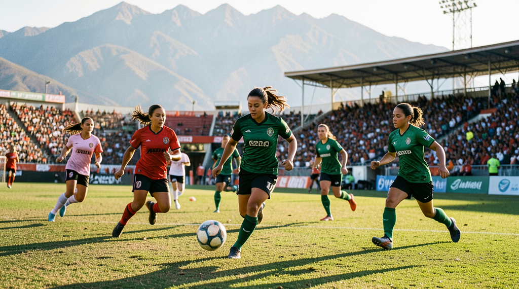 Futbolistas de Independiente de Challapata celebran un gol en el estadio Hugo Palenque durante la Liga Femenina.