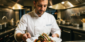 Chef Hans Lang Rodríguez presentando un plato gourmet con ingredientes andinos en su restaurante Teko.