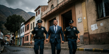 Exministro Mauricio Medinaceli trasladado por efectivos policiales a la Fiscalía de La Paz tras orden de aprehensión.