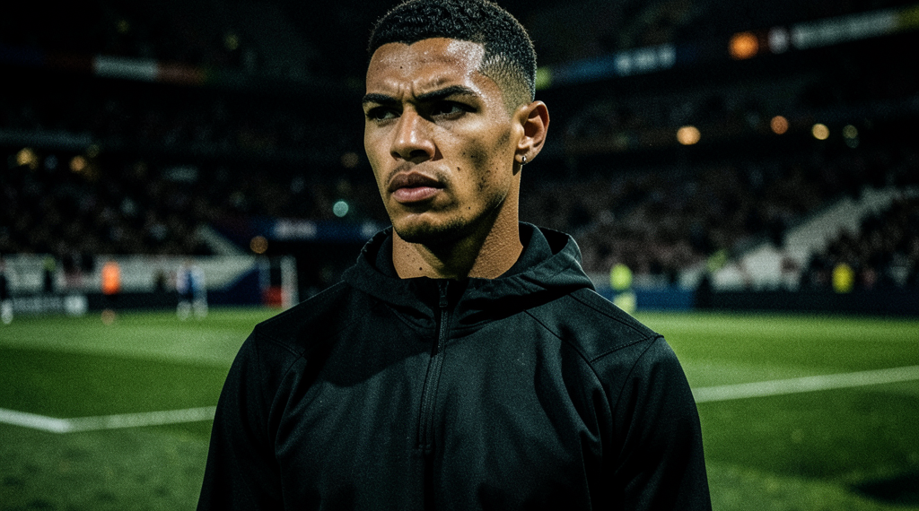 Neymar Jr. durante un entrenamiento del Santos FC en el estadio Vila Belmiro bajo luz intensa.