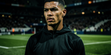 Neymar Jr. durante un entrenamiento del Santos FC en el estadio Vila Belmiro bajo luz intensa.