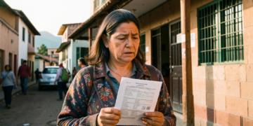 Padre de familia boliviano frente a una unidad educativa analizando requisitos de inscripción escolar.