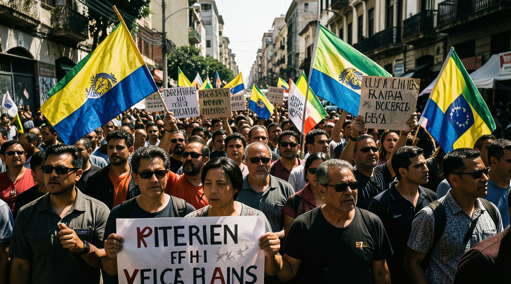 Seguidores de la oposición venezolana en una manifestación callejera con banderas y carteles en Caracas.