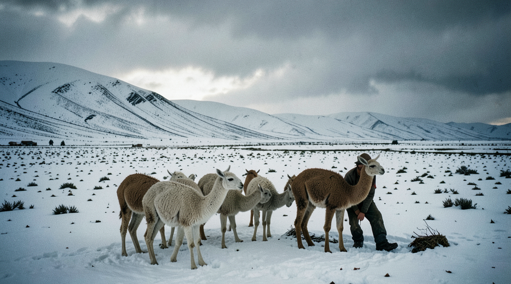 Nevadas extremas en el altiplano potosino afectan a miles de familias y ganado camélido en Bolivia.