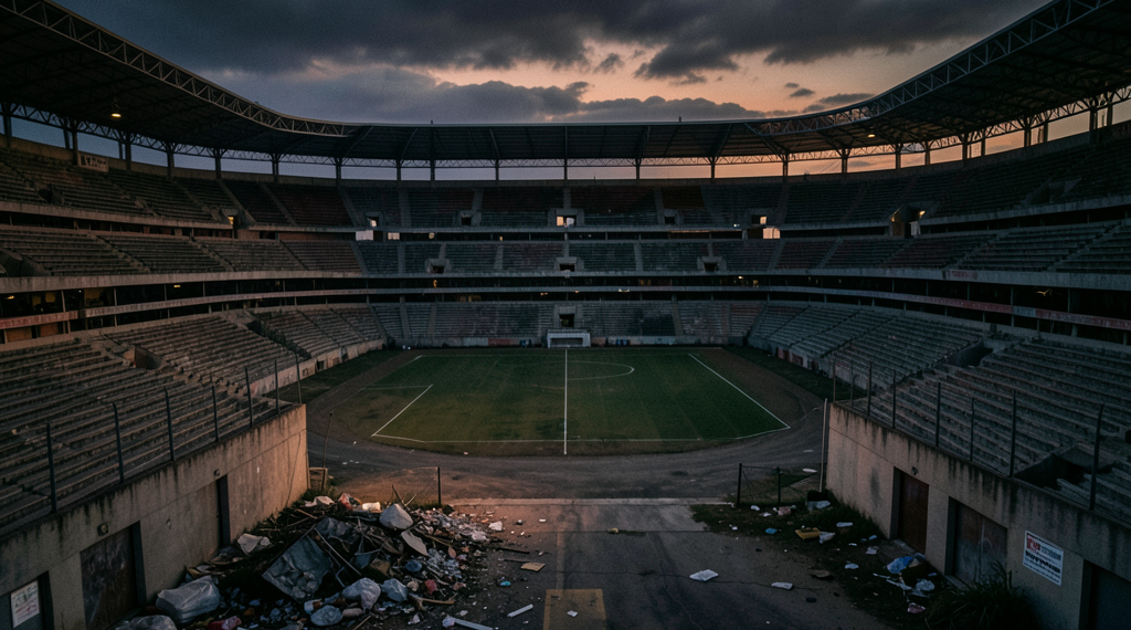 Estadio de fútbol vacío en Colombia tras la suspensión de partidos por el terremoto de magnitud 7,4.