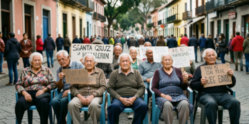 Pacientes renales en vigilia frente a la Gobernación de Santa Cruz exigiendo pagos a centros de diálisis.