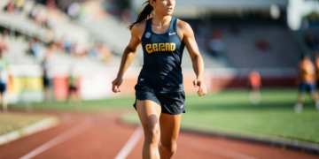 La marchista boliviana Nelci Rojas compitiendo en el Mundial U20 de Oregón con determinación y técnica.