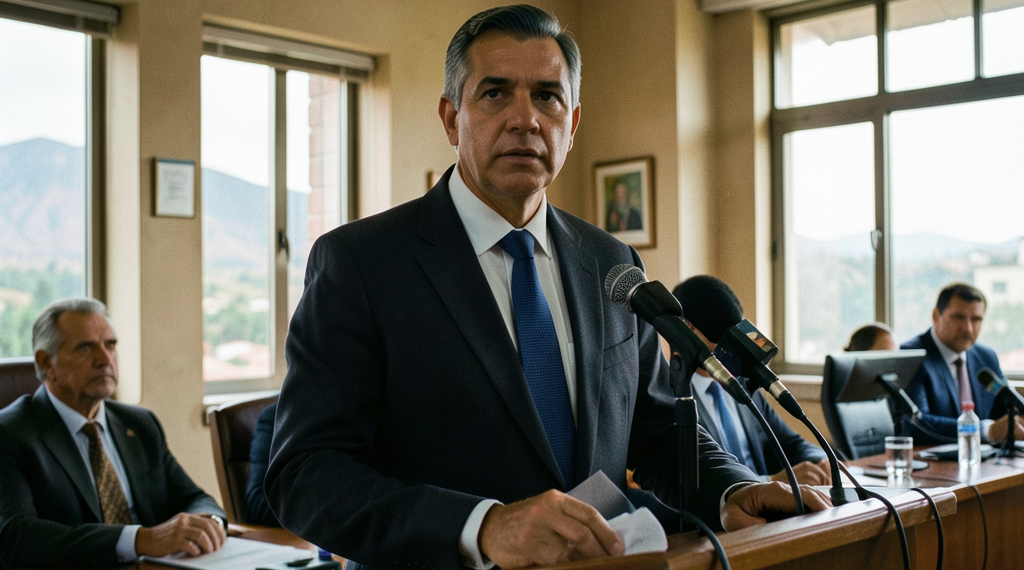 Procurador General del Estado en conferencia de prensa sobre el caso Hotel Las Américas en Bolivia.